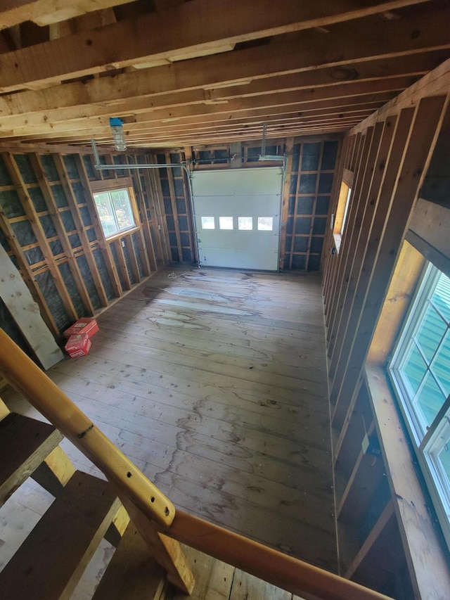 basement with wood-type flooring