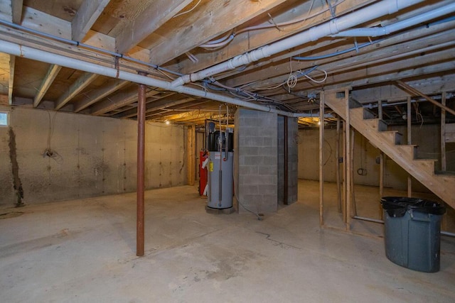 basement with water heater