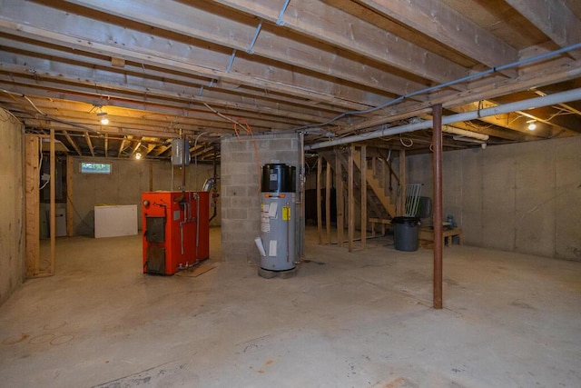 basement featuring water heater