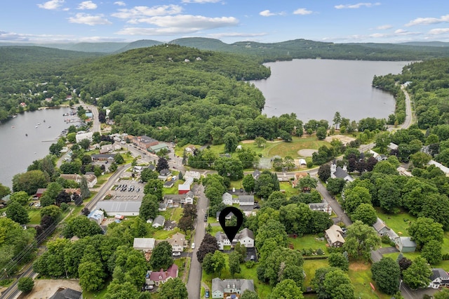 aerial view with a water and mountain view