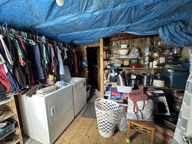 19 River Rd, Oakfield, ME 04763 - interior space featuring independent washer and dryer and hardwood / wood-style flooring