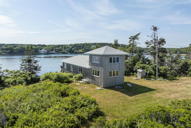 aerial view with a water view