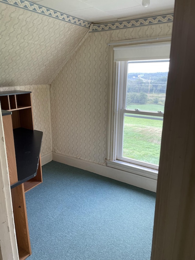 additional living space featuring lofted ceiling and carpet