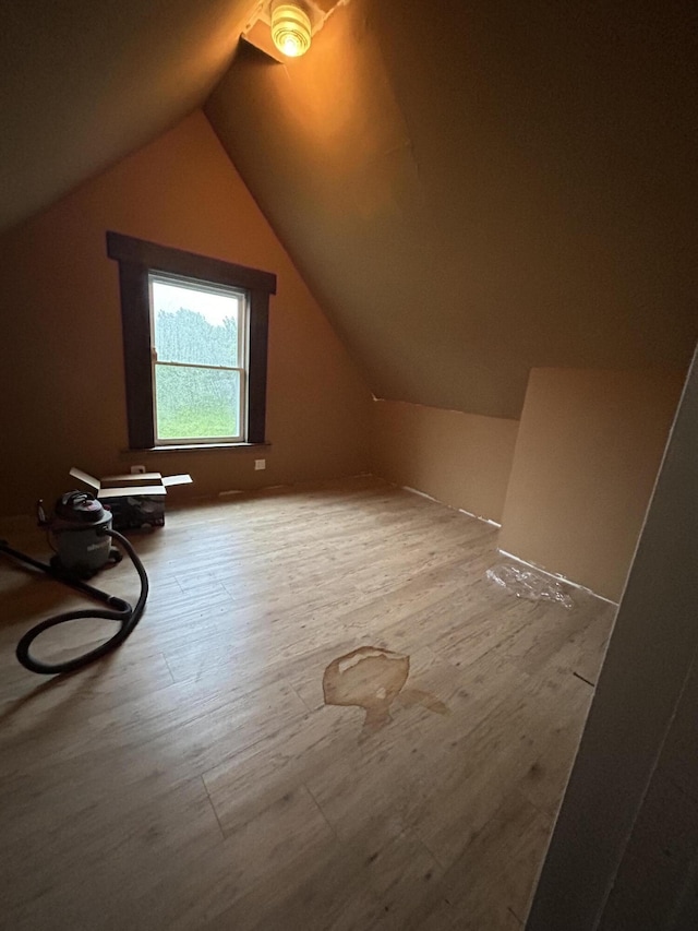 additional living space with hardwood / wood-style flooring and vaulted ceiling