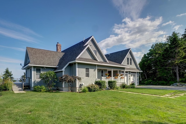 view of front of home featuring a front lawn and covered porch