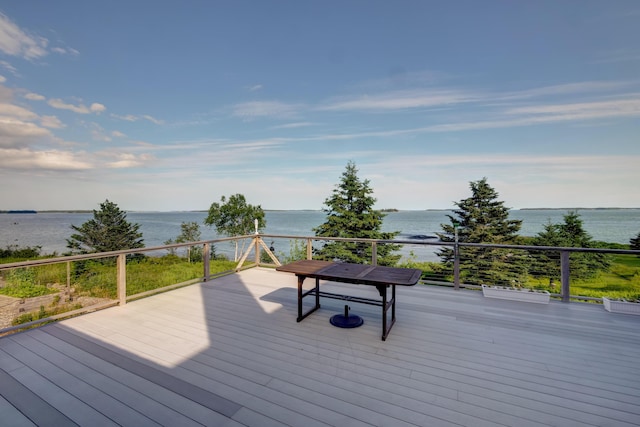 deck featuring a water view