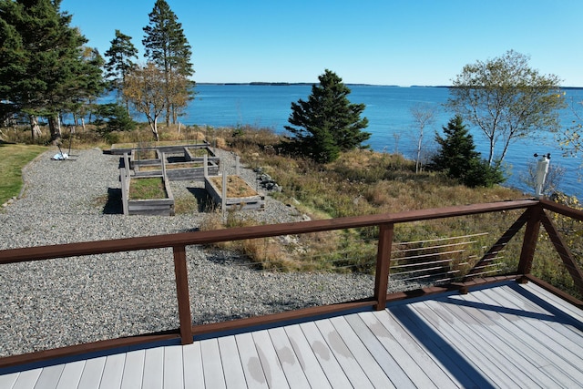 wooden deck with a water view