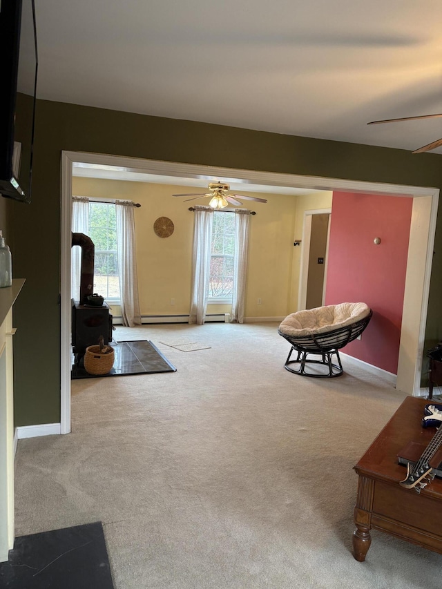 186 Line Rd, Buxton, ME 04093 - living room with a ceiling fan, carpet, and plenty of natural light