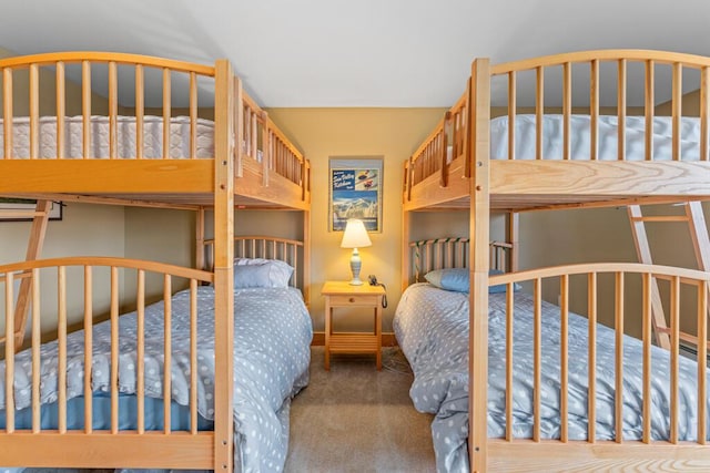 bedroom with light colored carpet