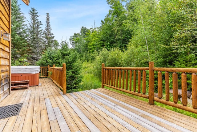 deck with a hot tub