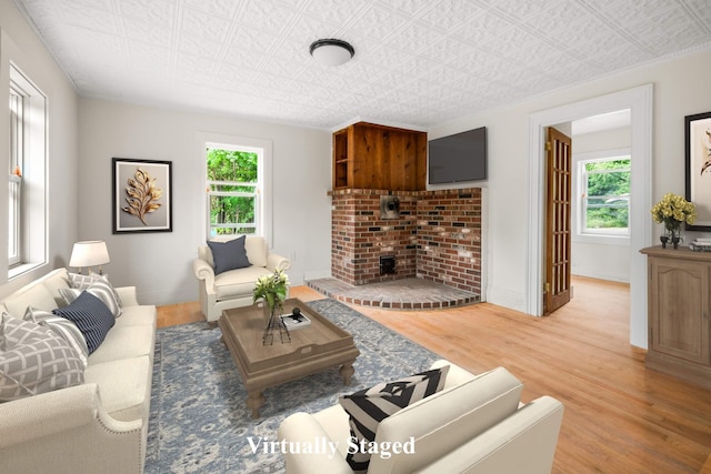 living room with light hardwood / wood-style flooring