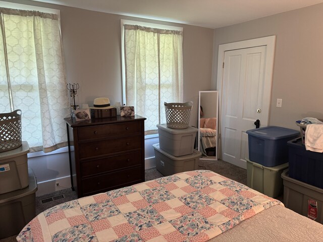 bedroom featuring carpet floors and visible vents