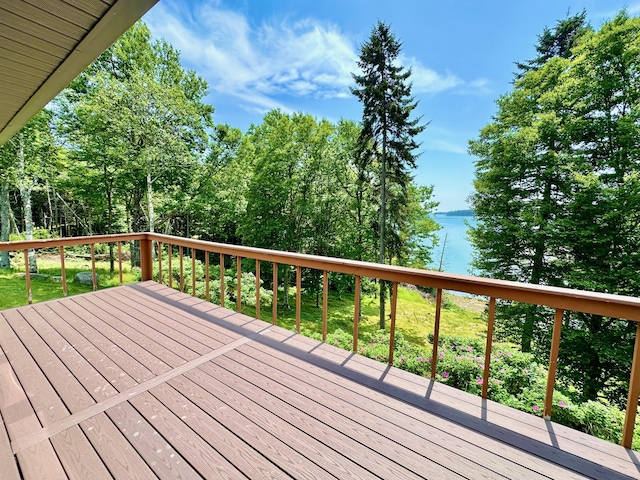 54 Harbor Hills Ln, Addison, ME 04606 - wooden terrace with a water view