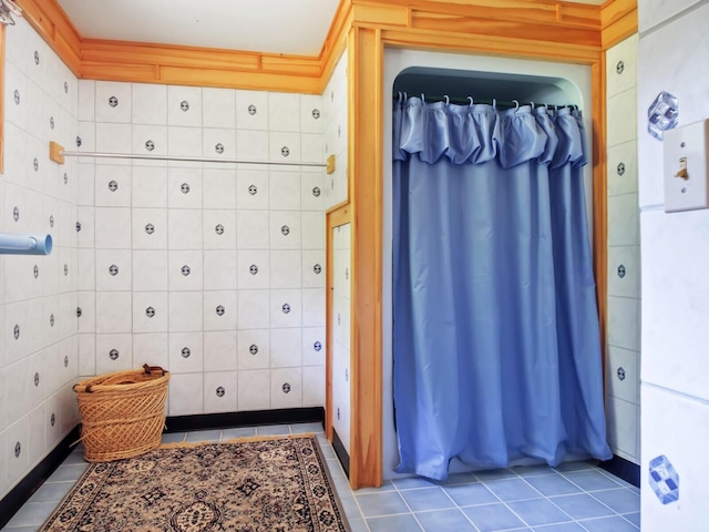 54 Harbor Hills Ln, Addison, ME 04606 - bathroom featuring tile patterned floors and curtained shower
