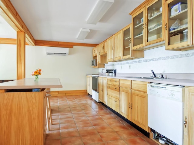 54 Harbor Hills Ln, Addison, ME 04606 - kitchen featuring dishwasher, electric stove, a wall mounted air conditioner, a sink, and light countertops