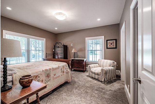 bedroom with multiple windows and carpet flooring