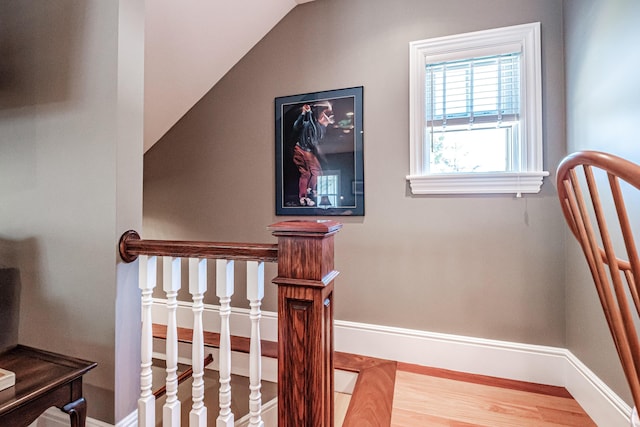 stairway featuring wood-type flooring