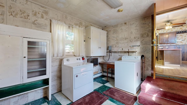 washroom with cabinets, ceiling fan, and independent washer and dryer