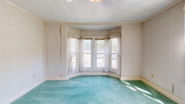 carpeted spare room featuring ceiling fan