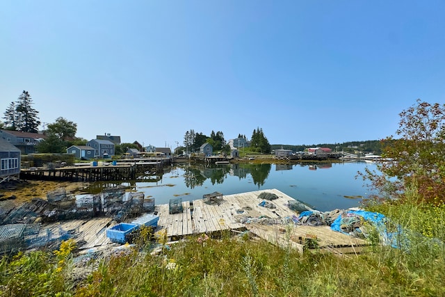 dock area with a water view