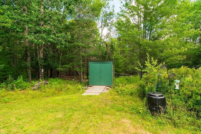 view of yard featuring a shed