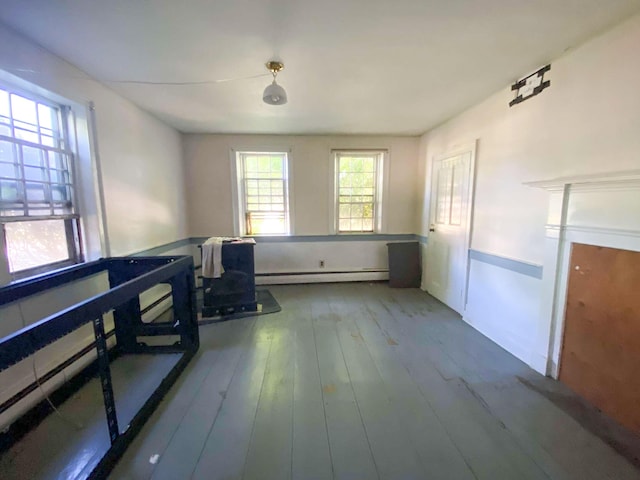 interior space with hardwood / wood-style floors and baseboard heating