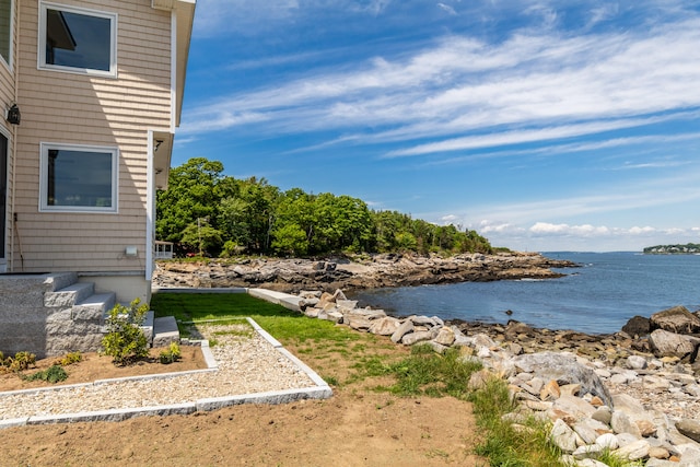 exterior space featuring a water view