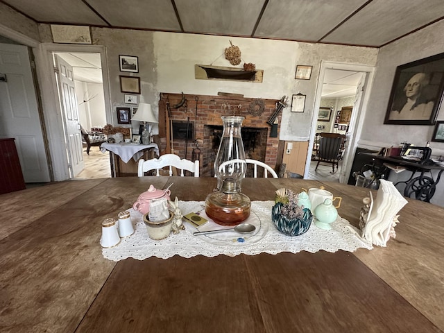 dining room featuring a fireplace