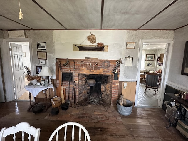 living room featuring hardwood / wood-style floors and a fireplace