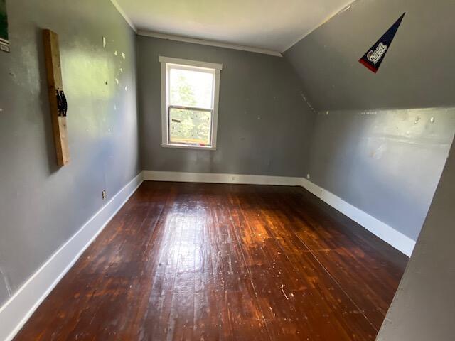 additional living space with lofted ceiling and hardwood / wood-style floors