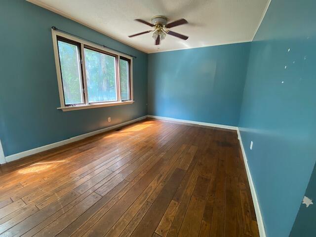 empty room featuring ceiling fan and hardwood / wood-style floors