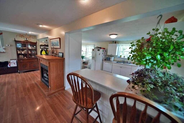 dining space featuring light hardwood / wood-style flooring and sink