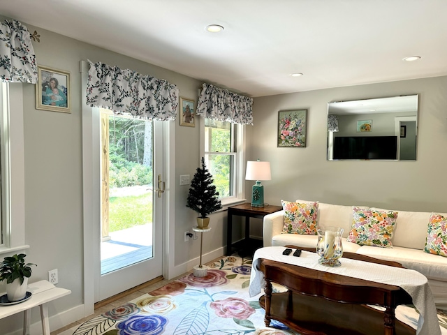 121 Northern Neck Rd, Mount Desert, ME 04660 - living area featuring baseboards, wood finished floors, and recessed lighting