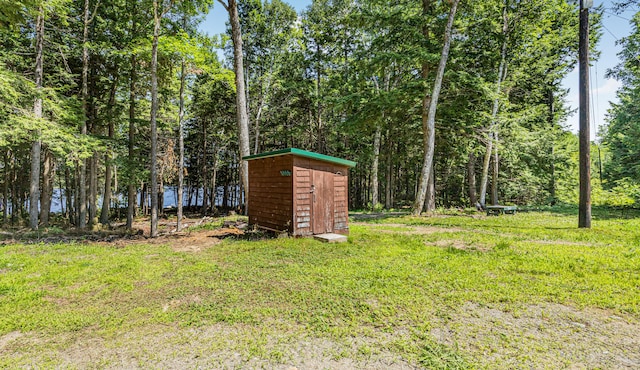 view of yard with a storage unit