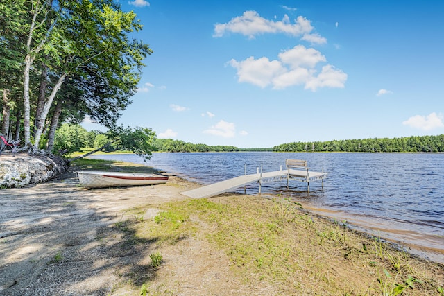 view of dock with a water view