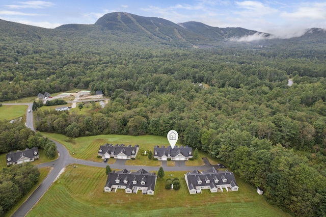 drone / aerial view featuring a mountain view