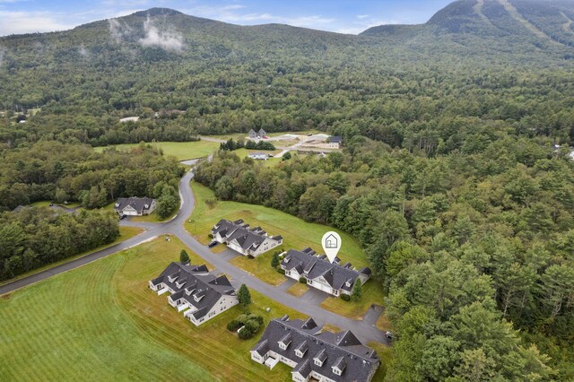 drone / aerial view featuring a mountain view