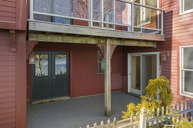 doorway to property with french doors and a deck