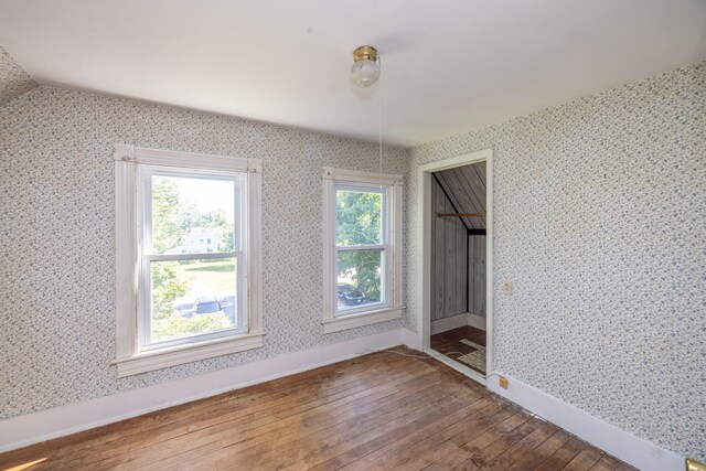 additional living space with lofted ceiling, hardwood / wood-style floors, and a wealth of natural light