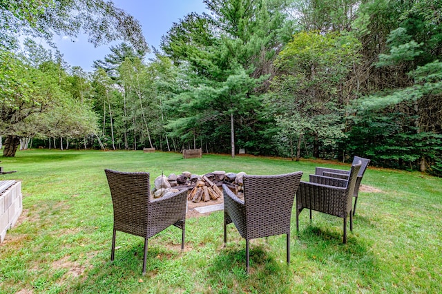 view of yard featuring a fire pit