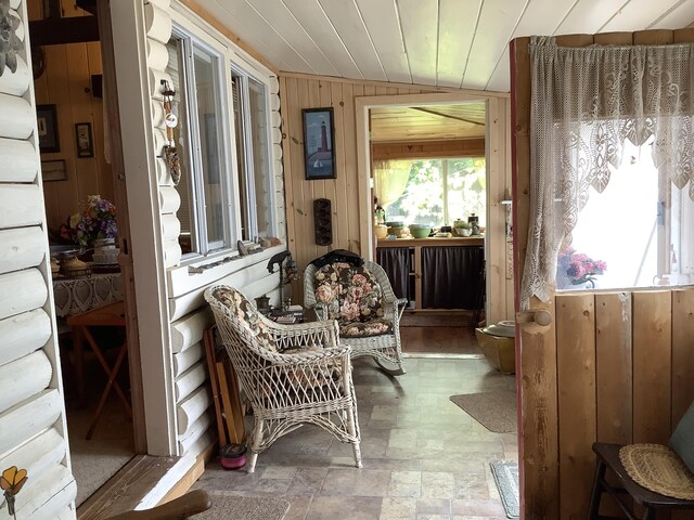 interior space featuring lofted ceiling and wood ceiling