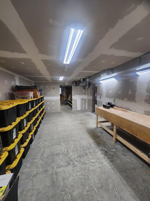 basement featuring a workshop area