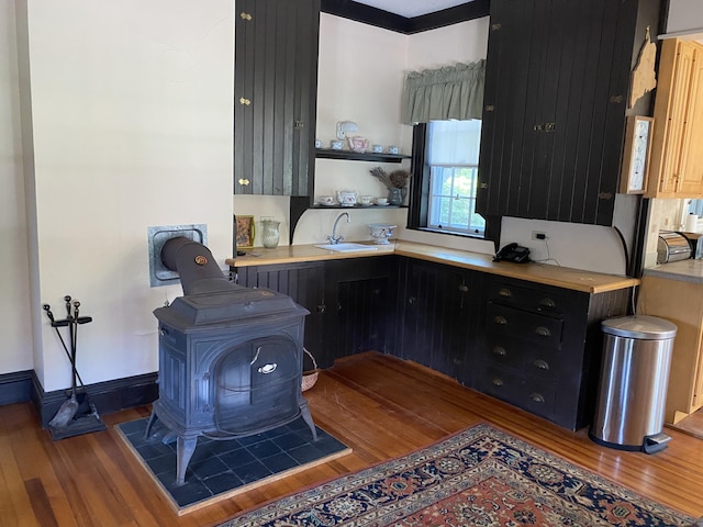 interior space with sink and dark hardwood / wood-style flooring