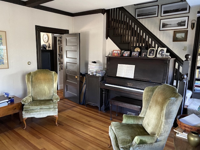 sitting room with dark hardwood / wood-style floors