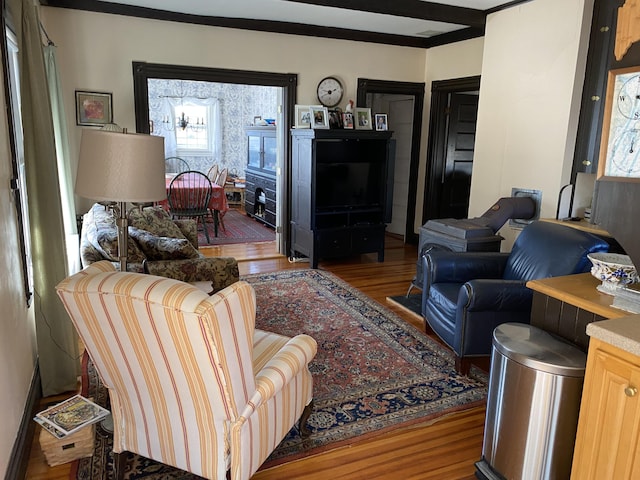 living room with hardwood / wood-style floors