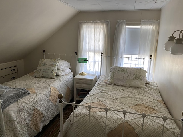 bedroom featuring vaulted ceiling and multiple windows