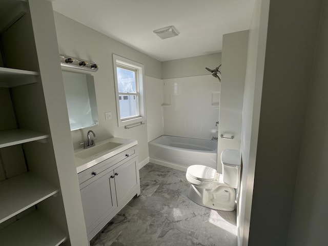 full bathroom with vanity, shower / washtub combination, and toilet