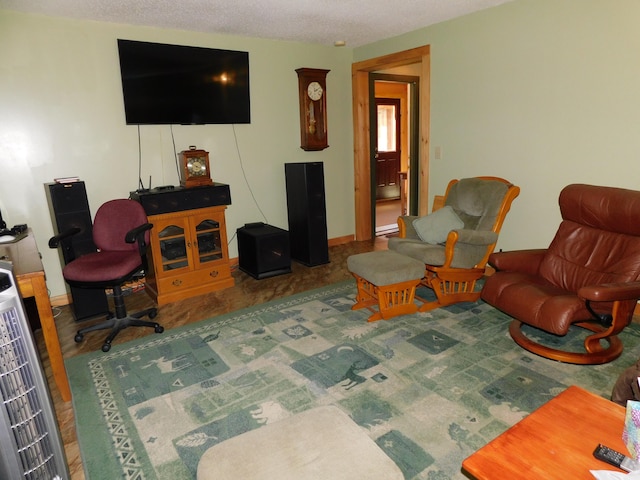 living room featuring a textured ceiling