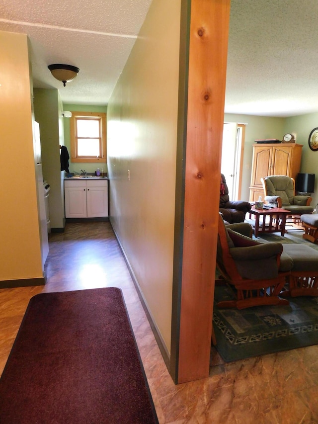 61 Sawyer Pond Highlands, Greenville, ME 04441 - hall featuring a sink, a textured ceiling, and baseboards
