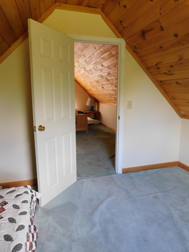 bonus room featuring carpet, wood ceiling, and lofted ceiling